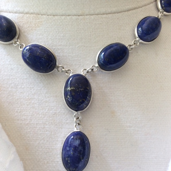 Sterling Silver Lapis Lazuli Necklace & Earrings Set 20” - Picture 9 of 14